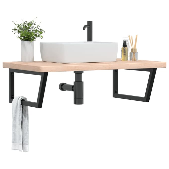 vidaXL - Badkamer - wandschap - staal - en - massief - eikenhout