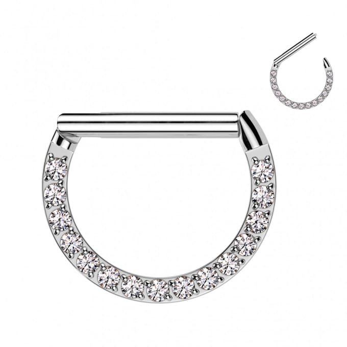 Piercing PVD front facing gemmed style 12x8 - zilver - LMPiercings