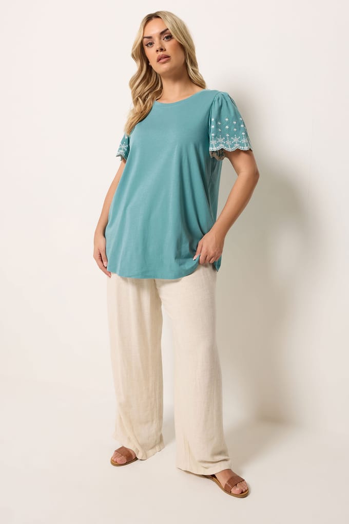 Yours Groen Tshirt Met Geborduurde Mouwen Size 42