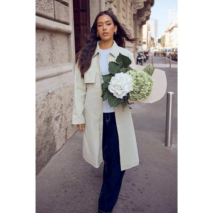 boohoo Dames Oversized trenchcoat met getailleerde taille | Stone | Maat: 8