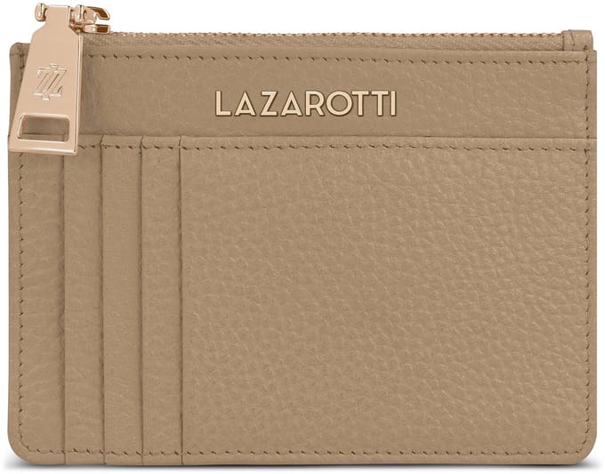 Lazarotti sleutelgeval kaarthouder Bologna Leather Zip Etui 4 Card Slots Bluetooth-Tracker Sand beige