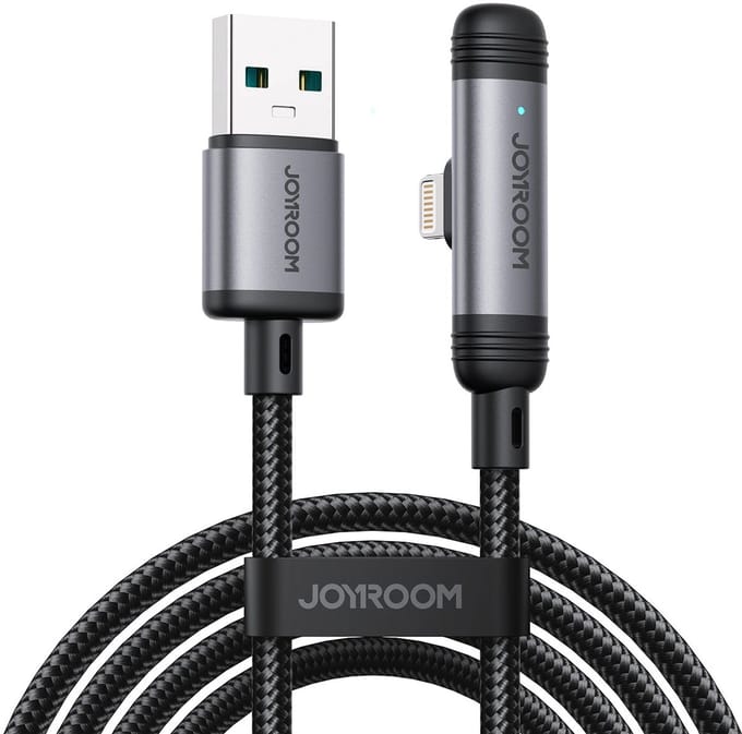Joyroom - USB A naar Lightning Kabel met Haakse Aansluiting - 1.2 Meter - Zwart Grijs