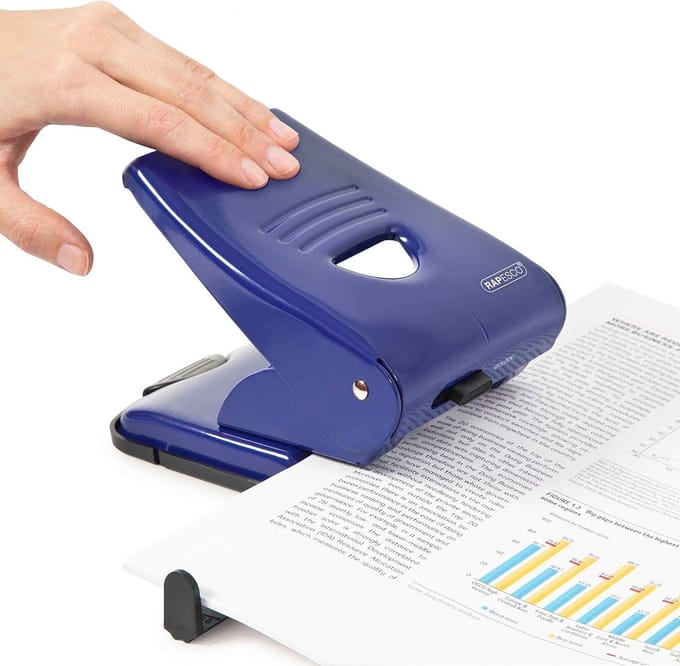 Robuuste 2-Gatenpons voor 40 Vel Papier, Metaal, Blauw