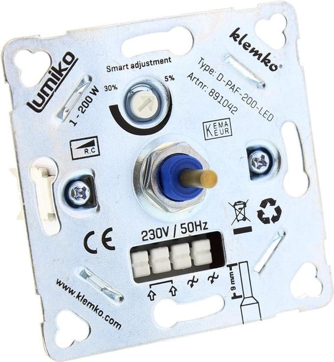 LED dimmer | fase-afsnijding | 1-200W 230V AC | inbouw | 4-6mm as