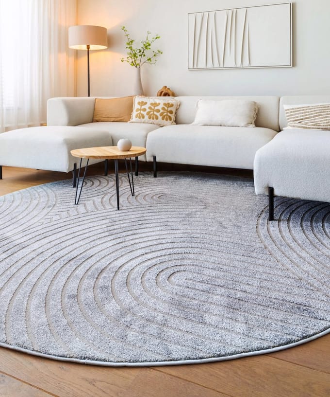Scandinavisch vloerkleed rond - Contour Curve grijs 100