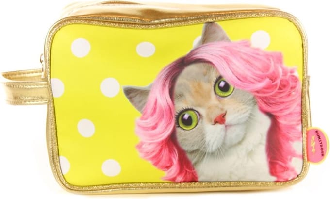 Kunstboer Toilettas Happy Cat - Vrolijke kat geel