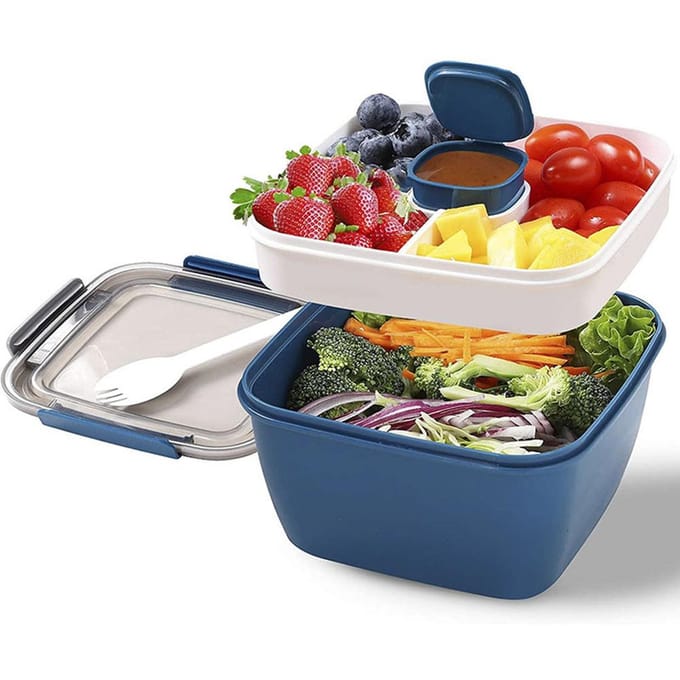 1500mL Bento Box Draagbare Lunchbox met 4 Vakken, Lekdichte Lunchboxen met Spork, Saus
