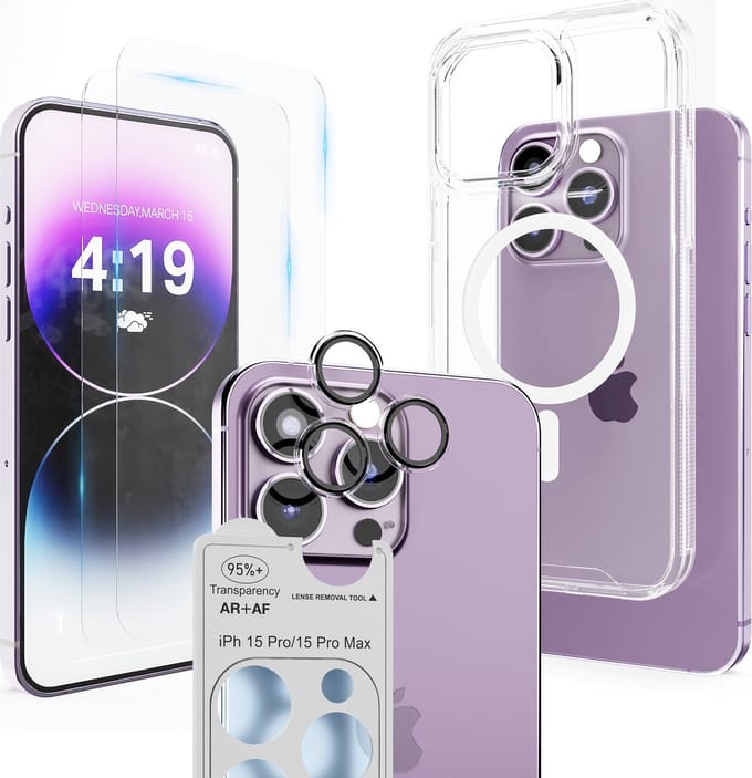 Hoesje Geschikt voor iPhone 14 Pro Max Transparant - 2x Screenprotector - Geschikt voor MagSafe - Camera Lens Protector - Anti Shock