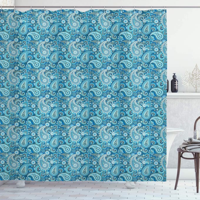 ABAKUHAUS Paisley douchegordijn – Polyester 175x180 cm – zeeblauw/groen