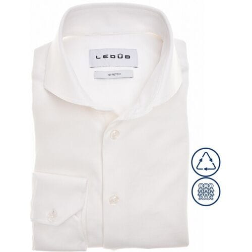Ledûb Overhemd Slim Solid Color Cotton Stretch Wit / male