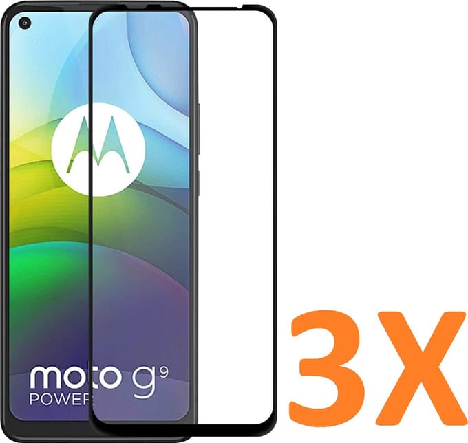 Screenprotector Glas - Full Tempered Glass Screen Protector Geschikt voor: Motorola Moto G9 Power  - 3x