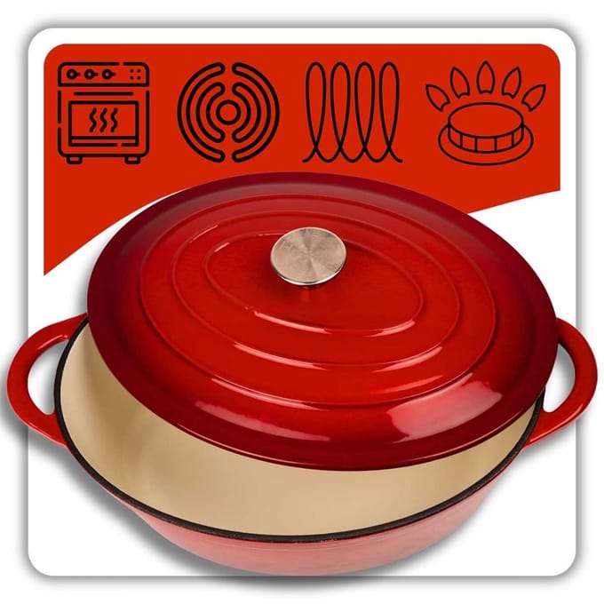 Gietijzeren Braadpan met Emaille 6L - Rood