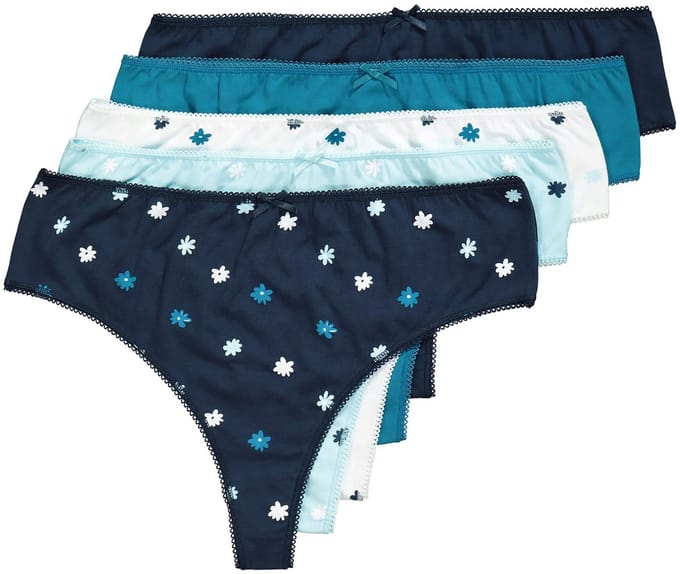 Ulla Popken - Dames - Strings set van 5 millefleur/effen - Nachtblauw - Maat 46+