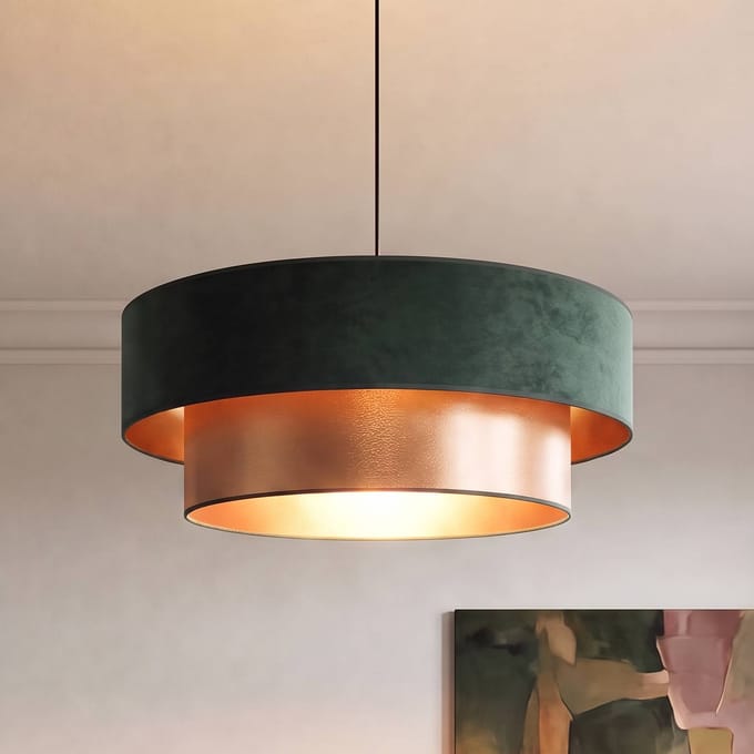 Duolla Hanglamp Dorina, groen/goud, Ø 60 cm, textiel, E27