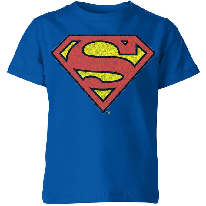 Official Superman Crackle Logo Kids' T-Shirt - Blue - 122/128 (7-8 jaar)