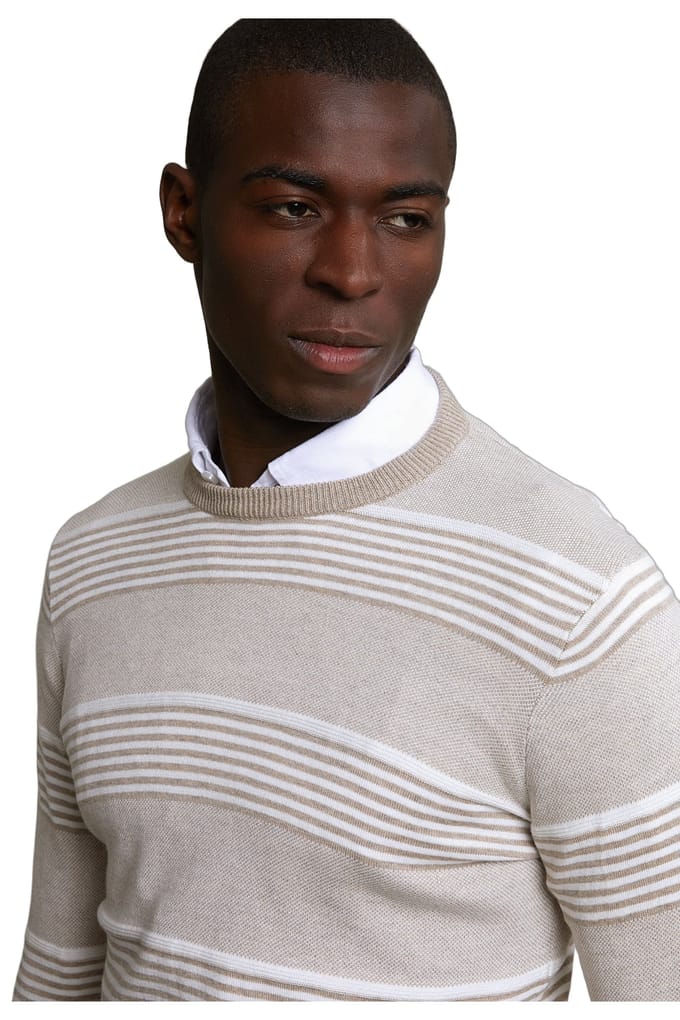 River Woods Custom Fit Cotton Striped Crew Neck Pullover Old Wood Mix Taglia: M | Maglioni a maglia Outlet | Uomo