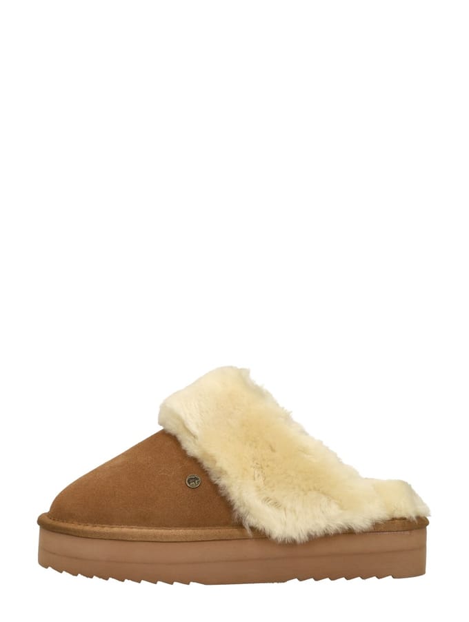 Warmbat Flurry Suede Plateau Dames Sloffen - Cognac