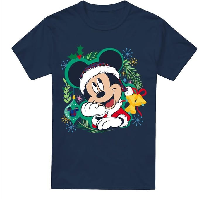 Disney Heren Mickey Mouse Krans Kerstmis T-Shirt (Marine)