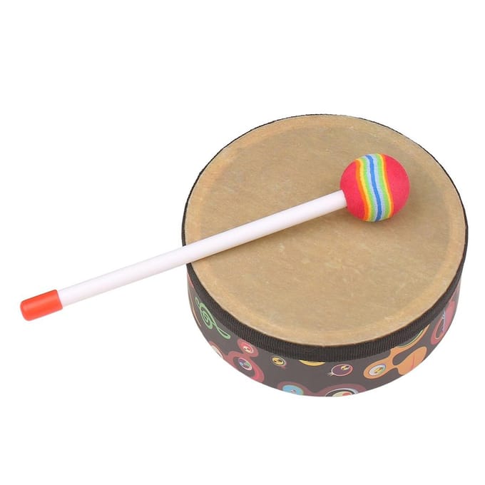 Tambour à main Orff Instrument de percussion de musique Instrument de batterie portable avec baguette 6 pouces 6in beige
