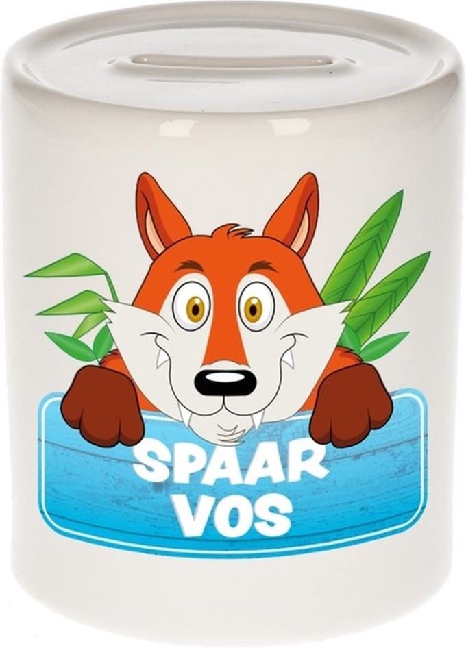Kinder spaarpot met spaar vos opdruk - keramiek - vossen spaarpotten
