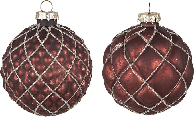 Clayre & Eef Kerstbal Set van 2 Overig Ø 8 cm Rood Glas Kerstballen
