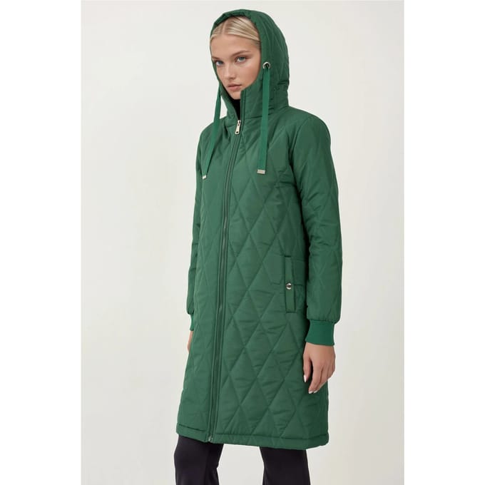 Lange Gewatteerde Gabardine Jas met Kap