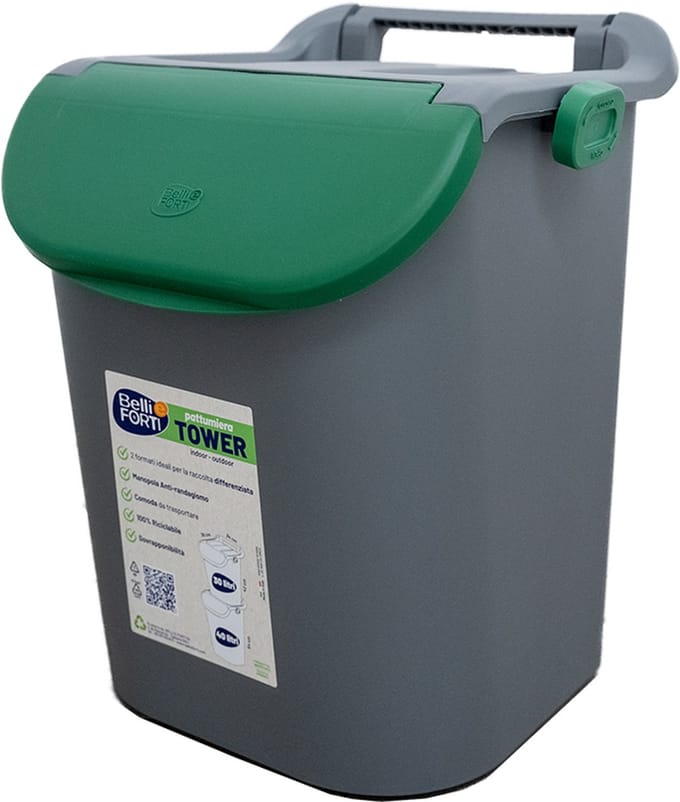 Afvalscheidingsbak - Afvalemmer - Stapelbaar - Tower bin met slot - 30 liter - Groen