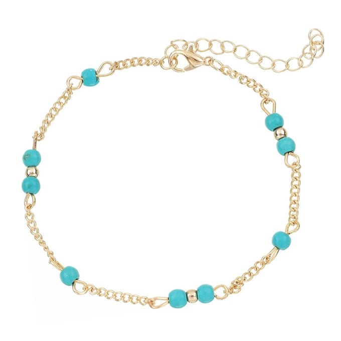 Fako Bijoux® - Enkelbandje - Enkelsieraad - Turquoise - Goudkleurig
