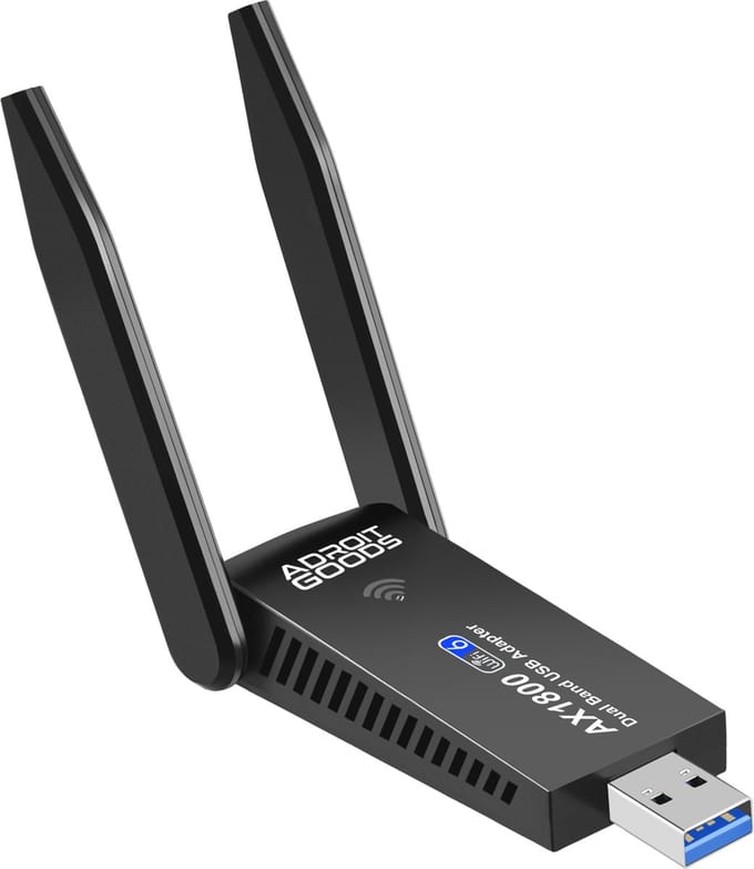AdroitGoods USB Wifi Dongle Adapter - 1200Mbps - Dual 5dBi Antenne - Ontvanger - Zwart