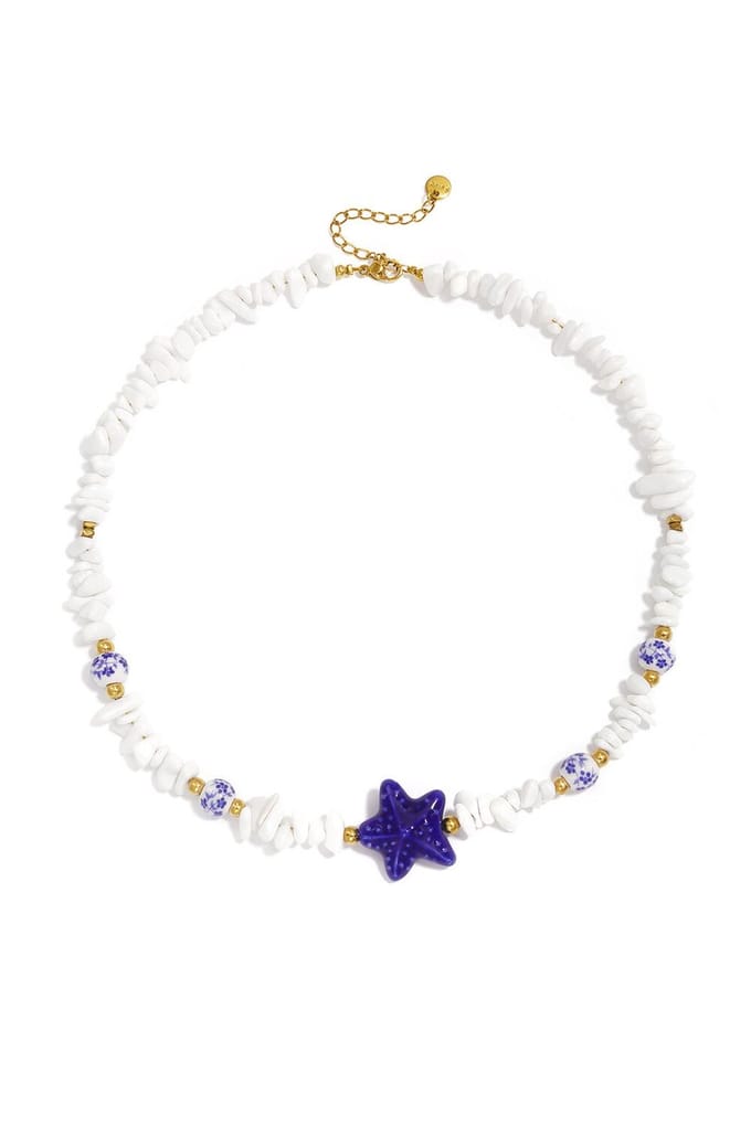 Bijoutheek Collier Zomer Strand Kralen Zeester Wit