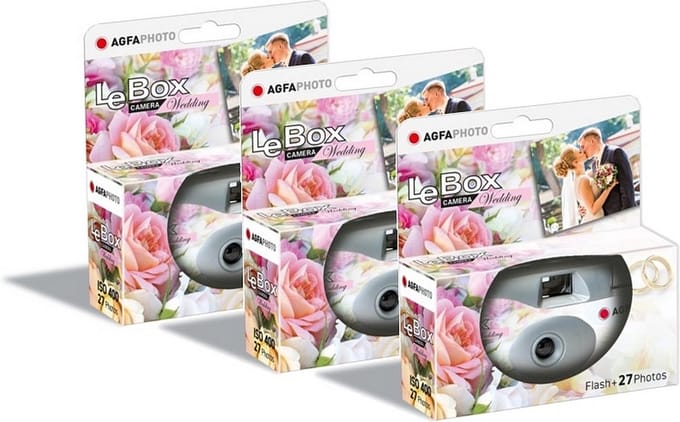3x AgfaPhoto LeBox Wedding - Trouwdag - Single use camera + flash