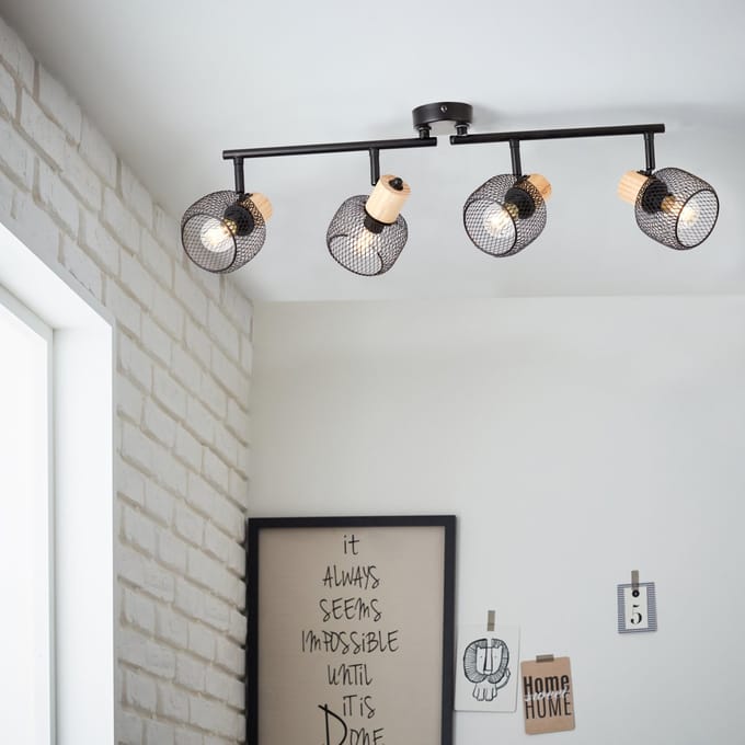 BRILLIANT spotbuis 4 lampen, 74 cm, E14, draaibaar, metaal/hout, zwart/bruin