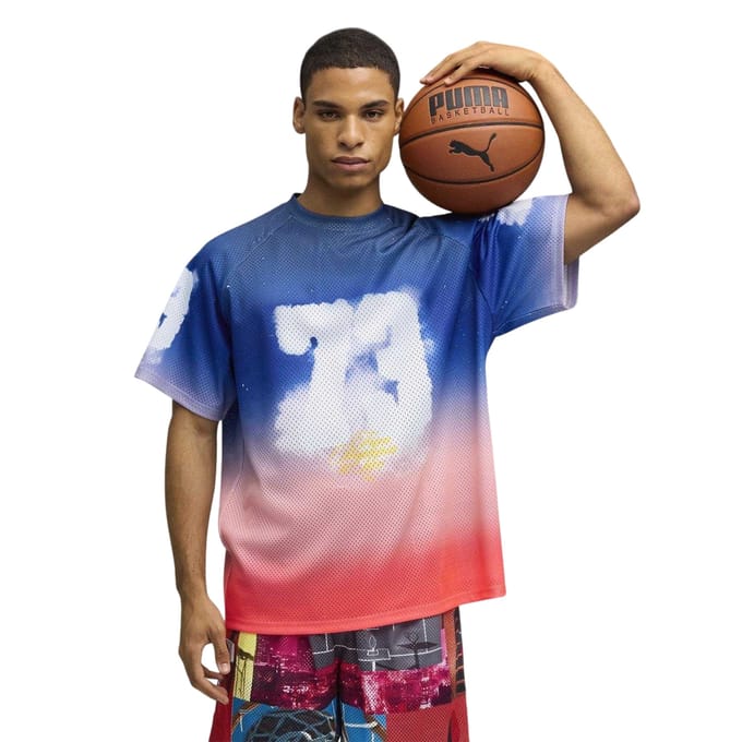 Puma Hooptopia Sunset T-shirt voor heren (Perzisch Blauw)