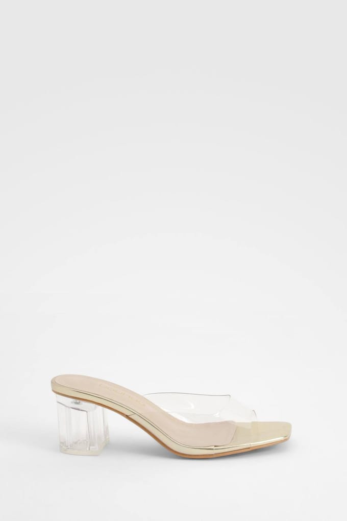 boohoo Dames Transparante mules met blokhak | Goud | Maat: 40