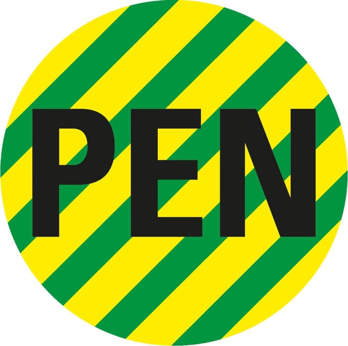 Beschermende PEN geleider sticker, vel, groen geel 16 mm - 20 per vel