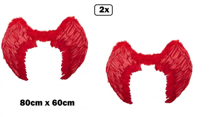 2x Red Devil vleugels rood 80cm x 60cm - Duivel carnaval thema feest festival fun engel vleugel