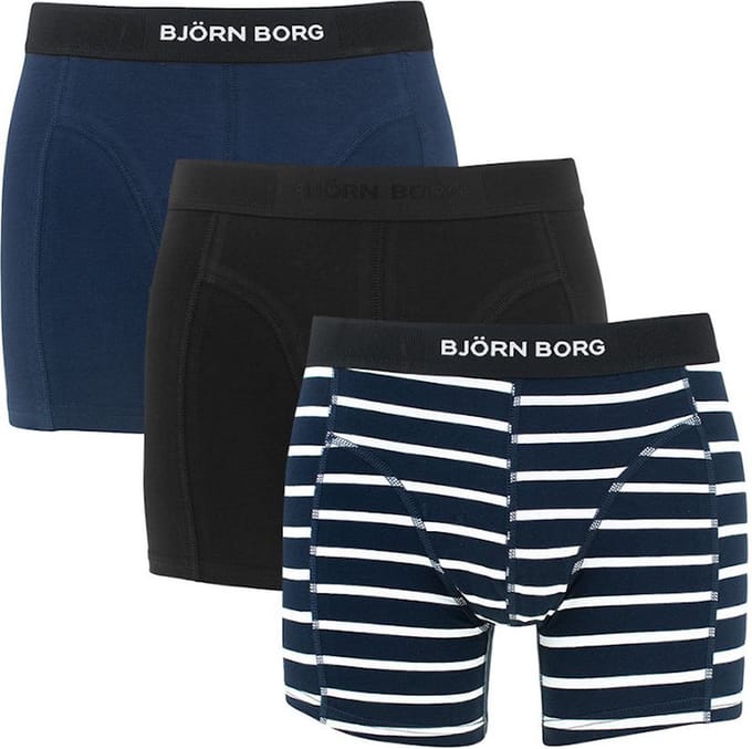 Björn Borg - Heren - Boxershort Stripes 3-Pack - Blauw/Multicolour - Maat S
