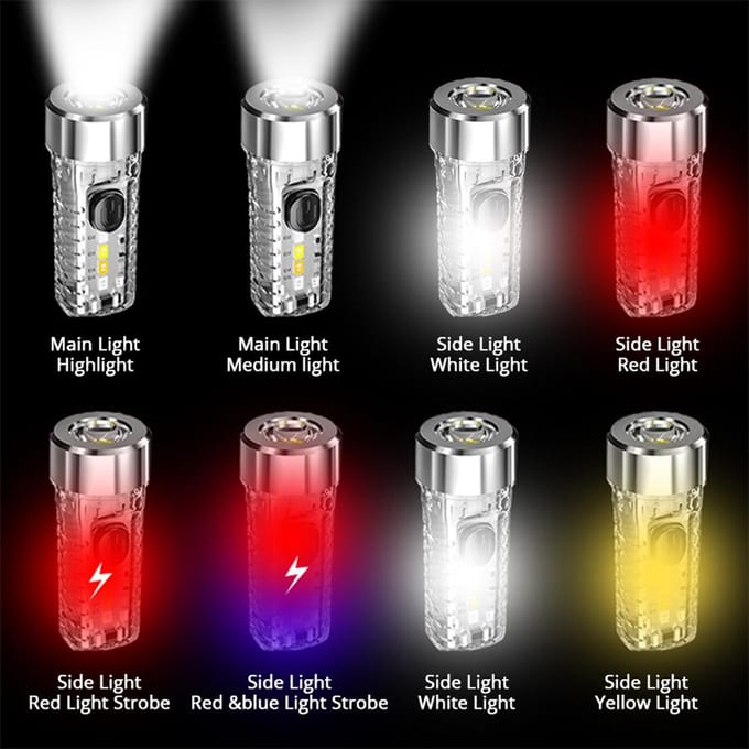 Mini lampe de poche multifonction haute luminosité, porte-clés, multimodes pour l'extérieur et la maison, Portable rose
