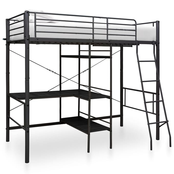 vidaXL - Stapelbedframe - met - tafel - metaal - zwart - 90x200 - cm