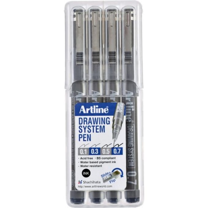 Fineliner Drawing System etui van 4 stuks: 01 - 03 - 05 en 07 mm