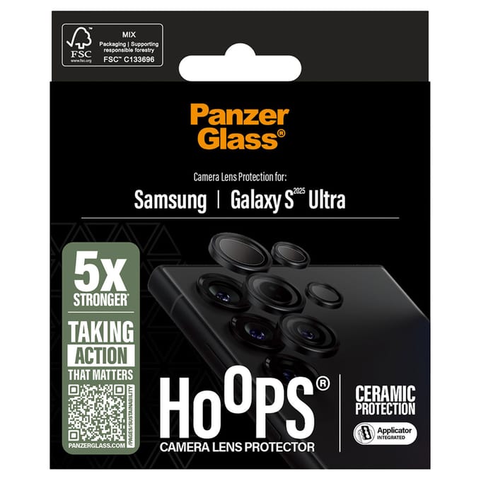 PanzerGlass Screenprotector geschikt voor Samsung Galaxy S25 Ultra Glazen | PanzerGlass Ceramic Hoops Camera Lens Protector - Case Friendly