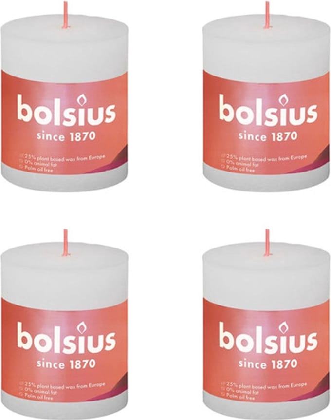 Bolsius Stompkaarsen Shine 4 st rustiek 80x68 mm wolkenwit