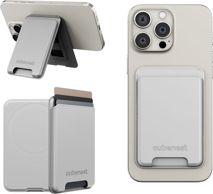 Cubenest - Magnetische Kaarthouder Geschikt Voor iPhone Magsafe - MagSafe kaarthouder - Pasjeshouder - Geschikt voor iPhone 12/13/14/15/16 (Pro/Pro Max/Plus/Mini) - Titanium