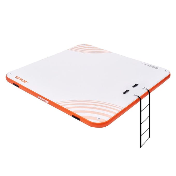 Opblaasbaar Drijvend Dok, 7 x 7FT Opblaasbaar Dok Platform, Antislip Water Drijvend Dok Mat met Draagbare Draagtas & Afneembare Ladder, Drijvend