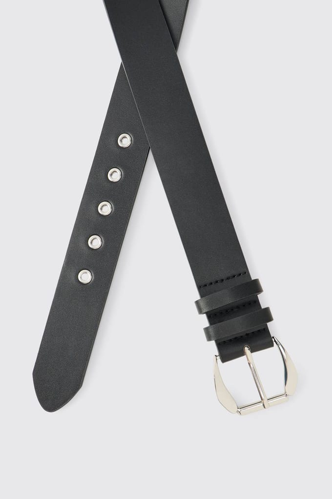 PU Zwarte Riem Met Zilveren Gesp | Black | Size Large