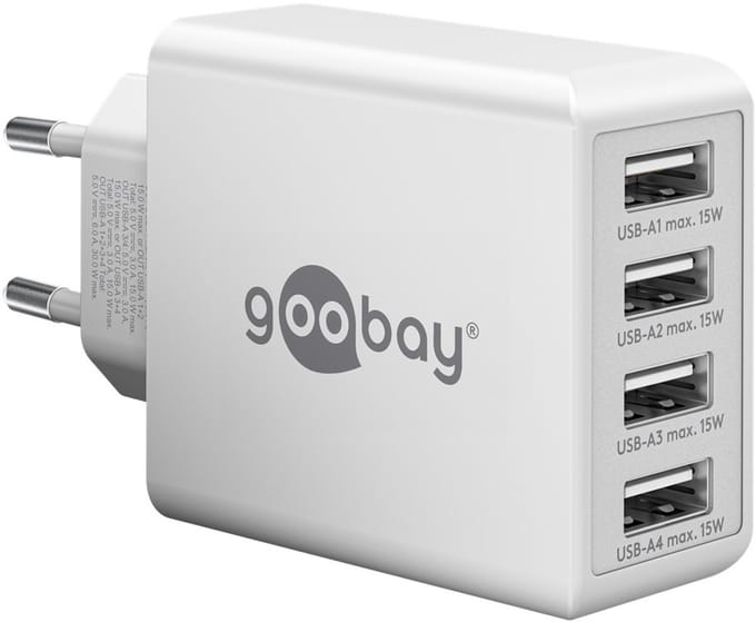 Goobay USB thuislader met 4 poorten - Smart IC - 6A / wit