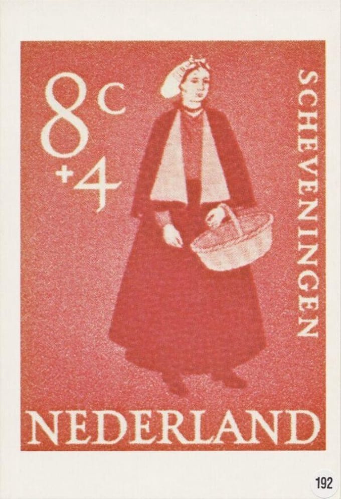 Briefkaart met afbeelding Klederdracht van Scheveningen postzegel