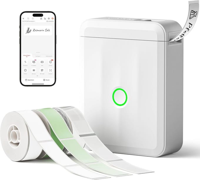 Draagbare Mini Labelprinter - Zelfklevend Etiketteerapparaat met Bluetooth, Inclusief 3 Labelrollen