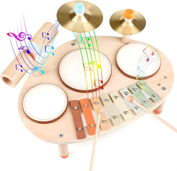 KAD® Kinder Drumstel - Drumstel - Drumstel Voor Kinderen - Lichtbruin - 16cm x 4cm x 22cm
