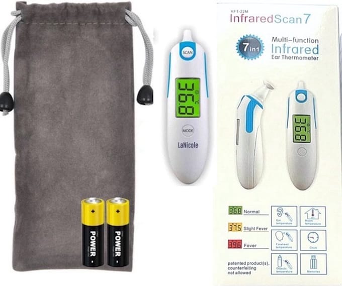 Lanicole-Infrarood oorthermometer-lichaamstemperatuur-Blauw-Koorts-inclusief batterijen